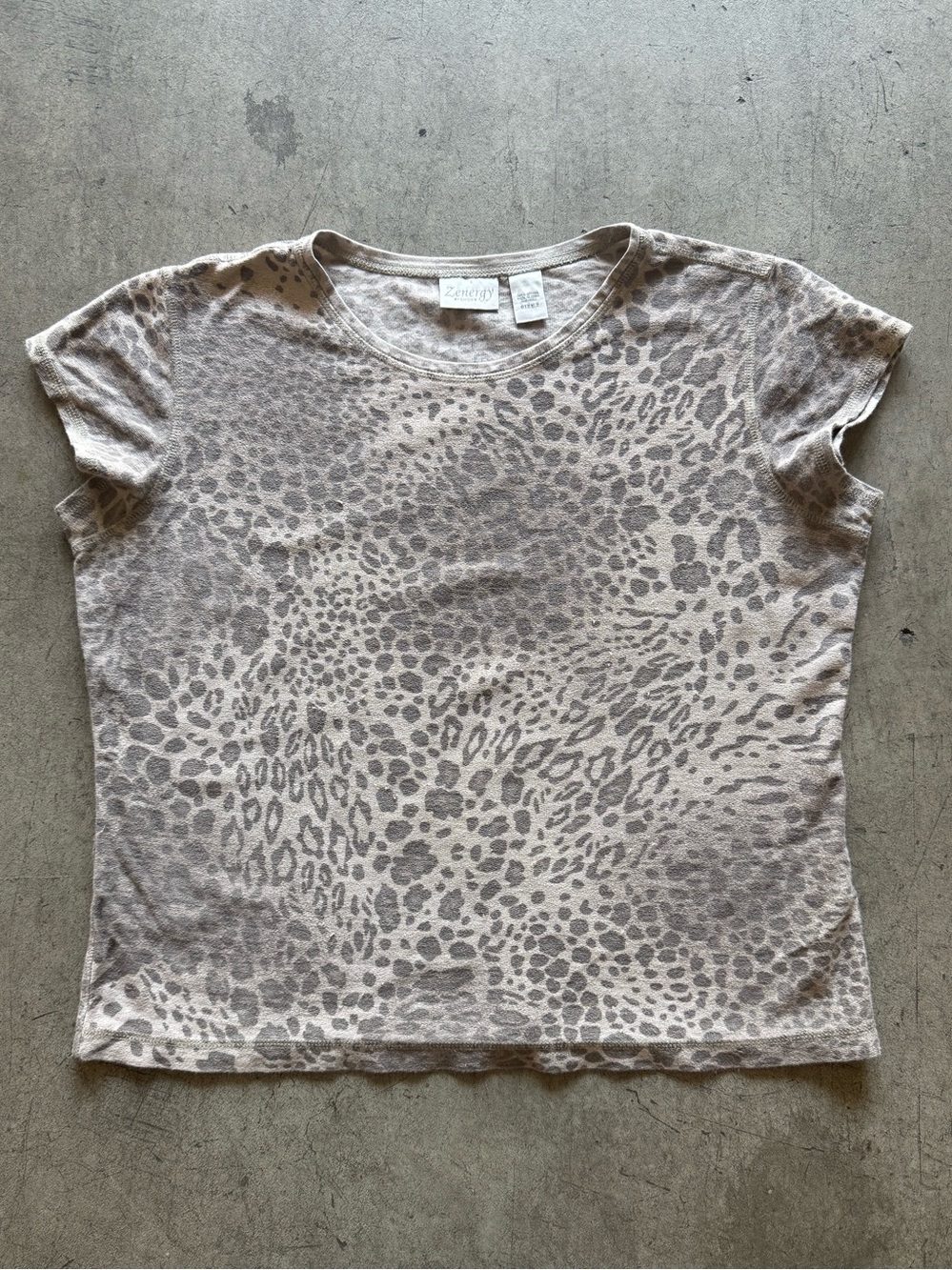 Zenergy Animal Print Short Sleeve Tee in Beige and Gray - Size 2 or M